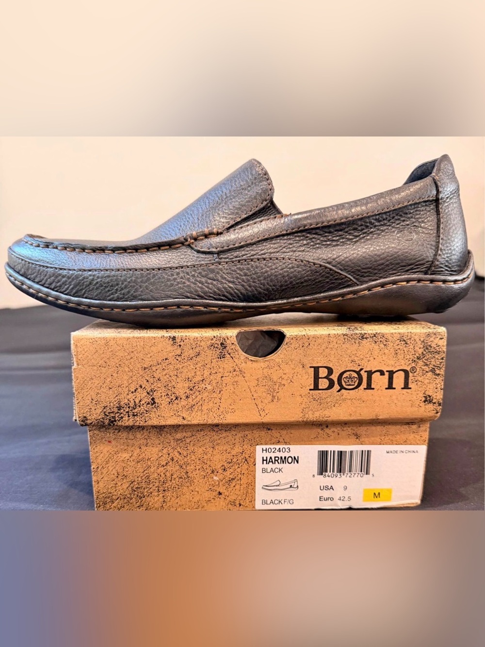 Born Black Leather Men's Slip-On Loafers